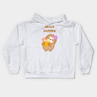 Hello Summer Pineapple Drink Sloth Kids Hoodie